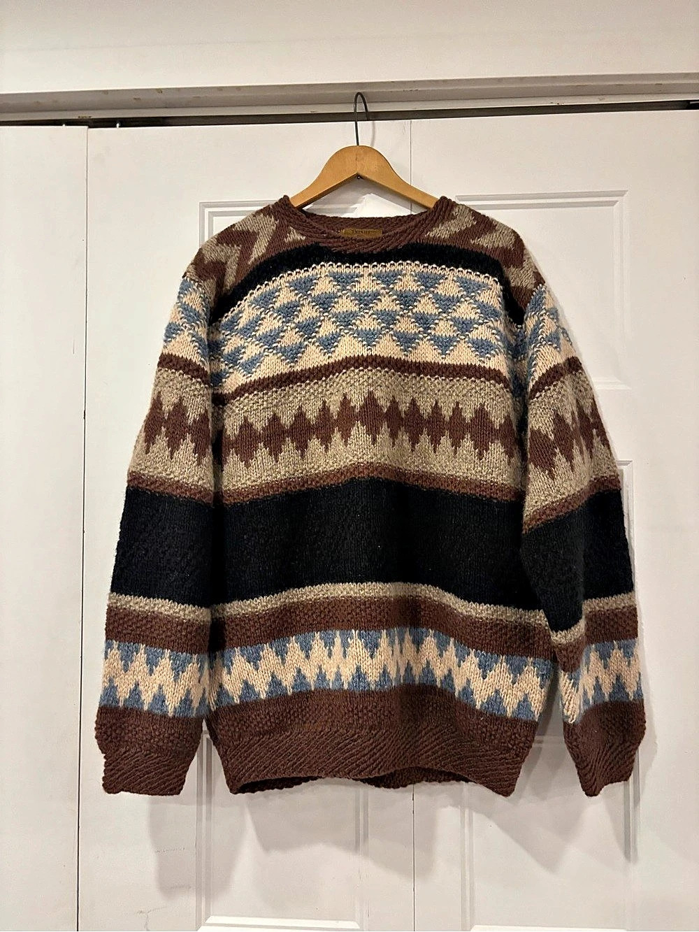 America Traditions Wool Geometric Crewneck Sweater Large Like New
